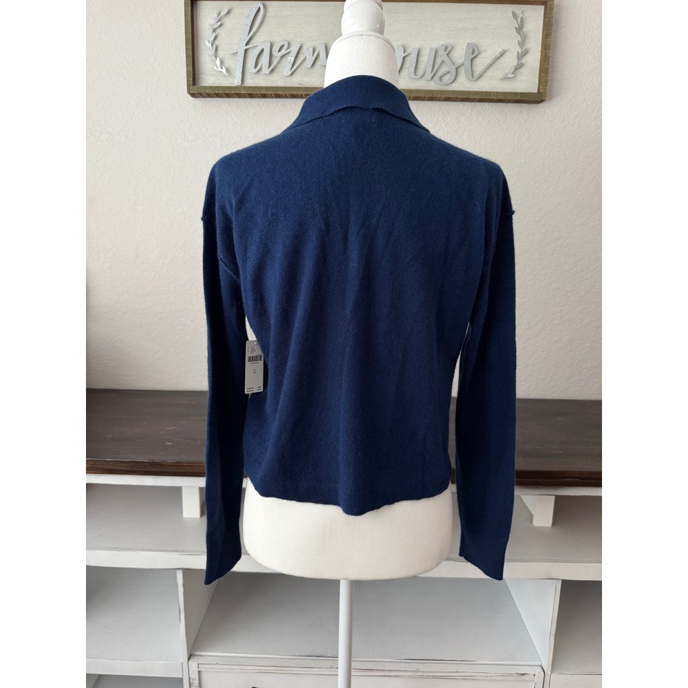 NWT Pilcro Jensen 100% Cashmere Crop Polo Sweater Anthropologie Size XS Navy - Picture 4 of 10